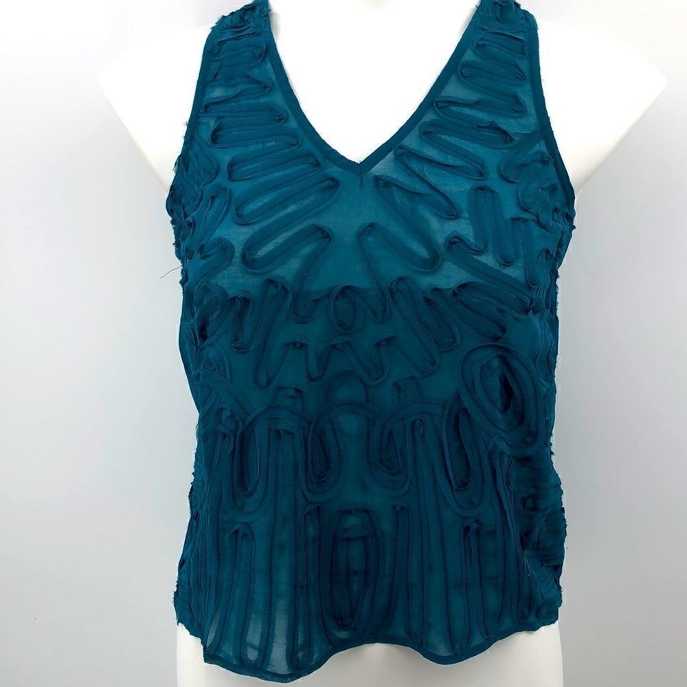 Chandi & Lia sleeveless teal sheer XS blouse